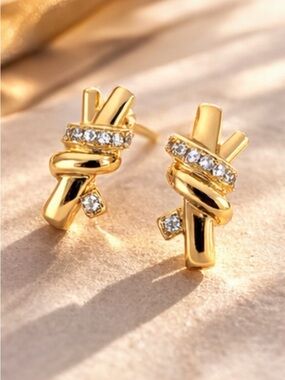 14K Gold Plated Knot Earrings with CZ Detail | Elegant Minimalist Jewelry